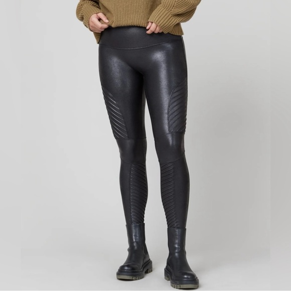 SPANX Pants - SPANX Black Faux Leather Moto Leggings Size L